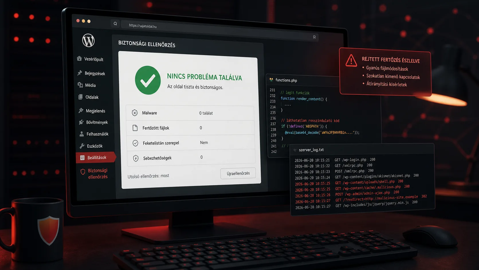 WordPress malware vizsgálat akkor is, ha a biztonsági plugin tisztának jelzi az oldalt